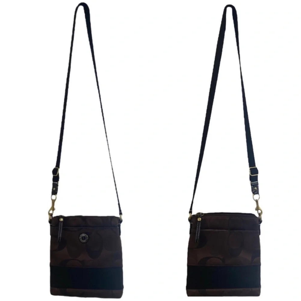 Coach Crossbody Shoulder Bag Brown Black Monogram Slim & Spacious Swingpack